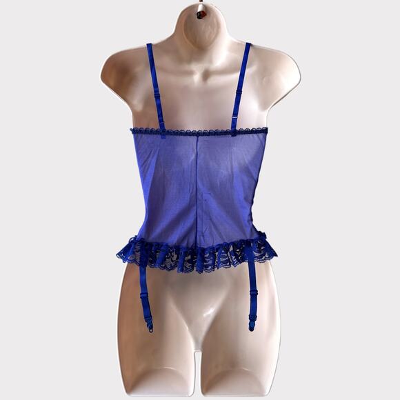 Vintage Satin Lace Wired U-Gore Bustier, Size S, Royal Blue - Picture 3 of 12